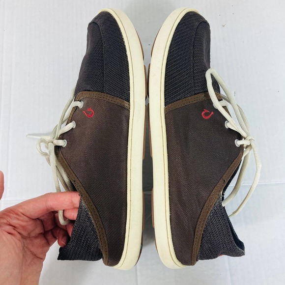 Olukai Mens Siz 11 Nohea Lace Up Mesh Casual Shoes Brown Drop In Heel Slip On - Picture 6 of 9